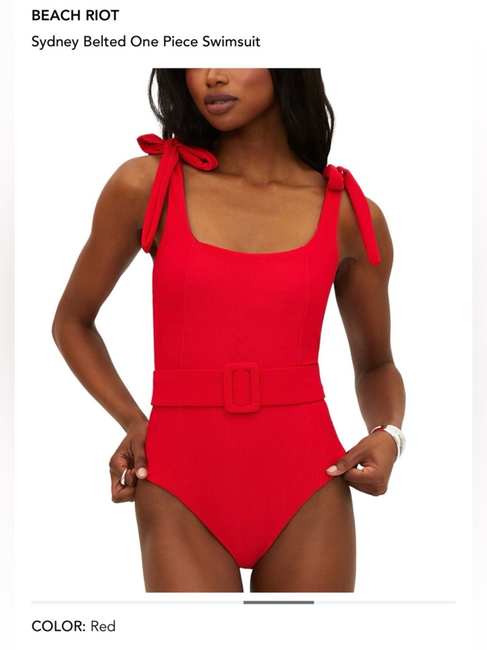 $188 NWT Beach Riot Women's Red Sydney Ribbed One-Piece Swimsuit Size XS - Picture 3 of 7